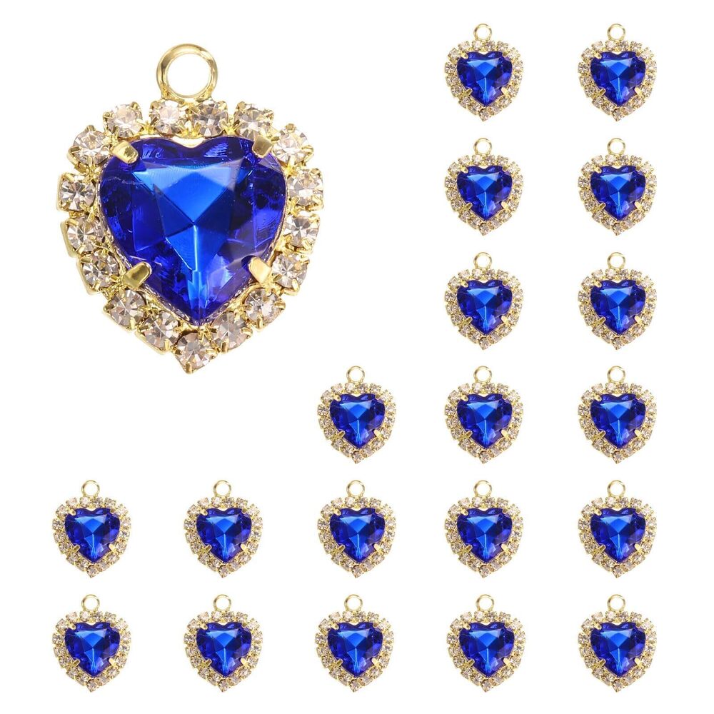 5962 20 Pcs Rhinestone Heart Charm Crystal Heart Rhinestones Pendants Flat